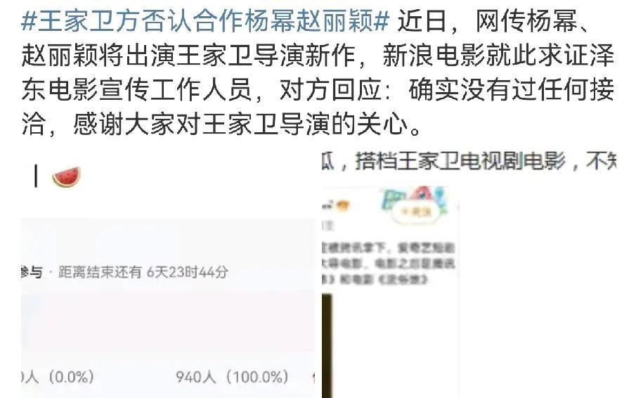 王家卫辟谣了，根本没有接触杨幂和赵丽颖。如果这两人有一个可以和王家卫合作，有点
