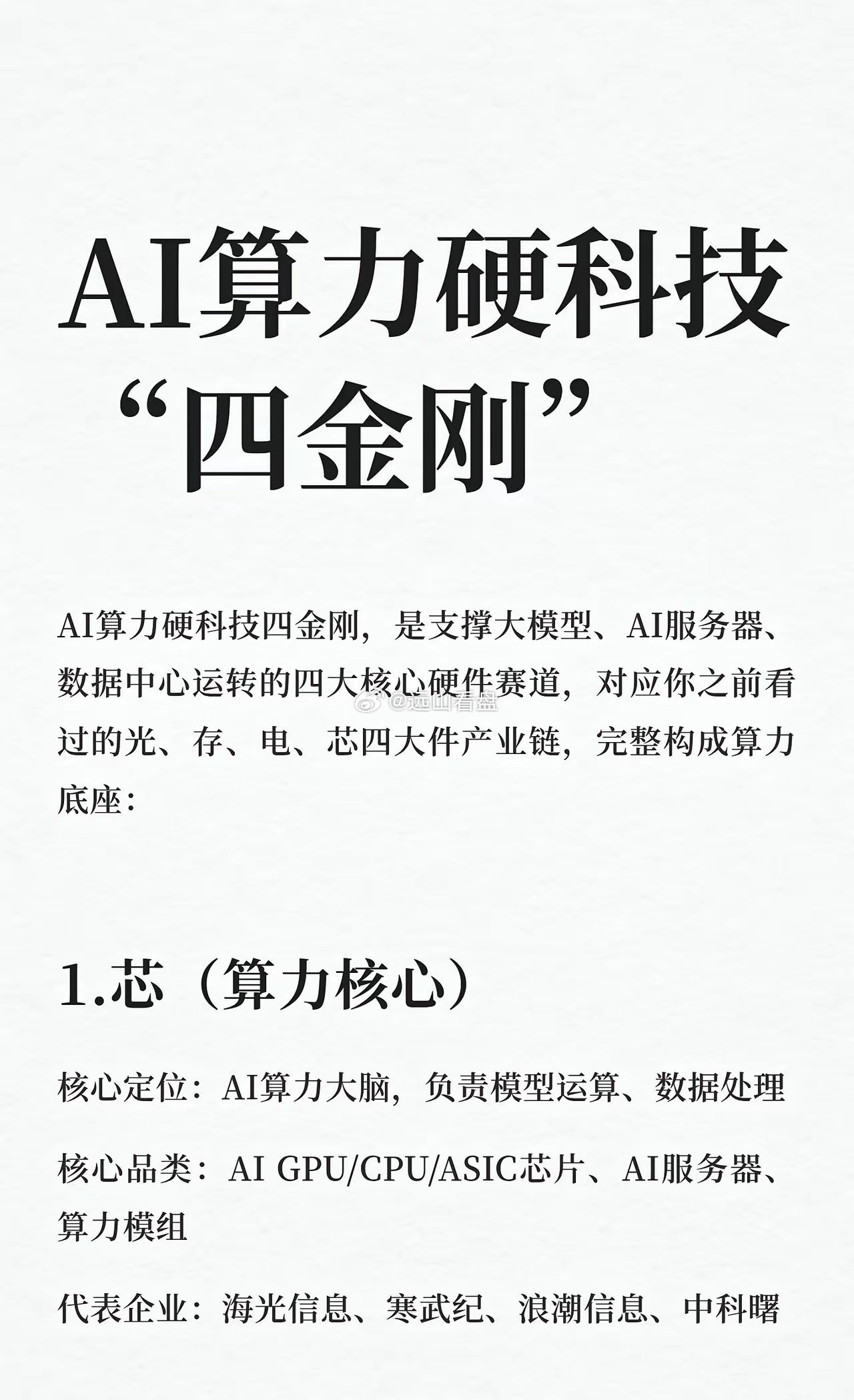AI算力硬科技“四金刚”AI算力硬科技四金刚涵盖芯、光、存、电四大核心...