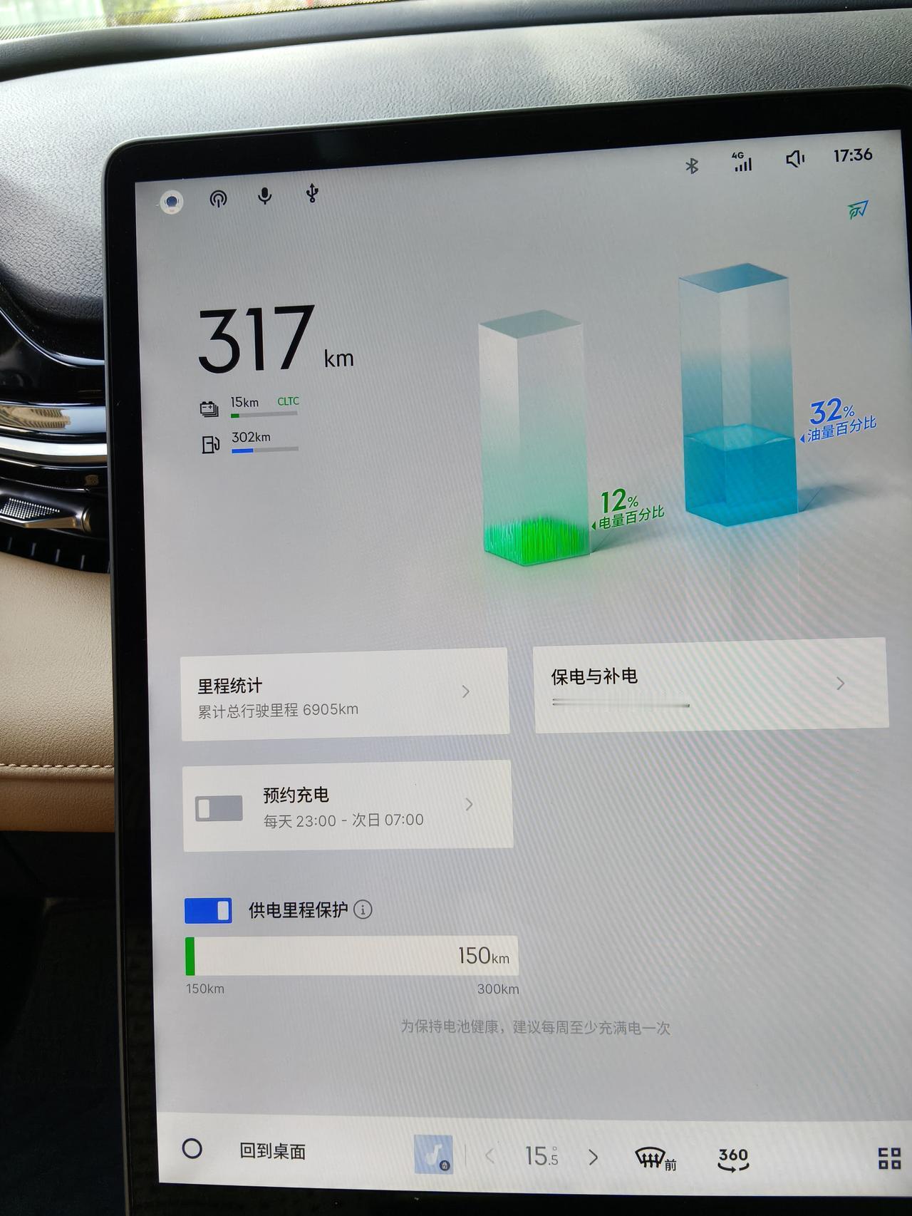 我家现在用的是油电混动车，电的续航是125公里，油箱60升，满电满油的话，可以跑