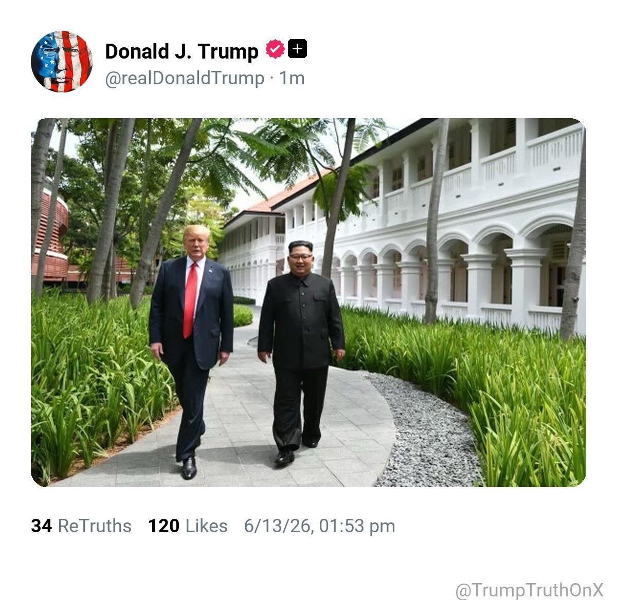 特朗普今天（北京时间6月14日）突然发布了一张自己与金正恩的合影。这