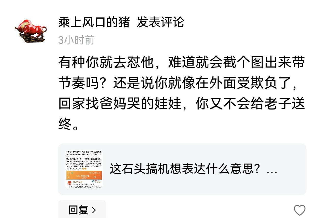 猪先生你好，回应你的评论：第一、我被石头搞机拉黑了，无法怼他，只能截图。