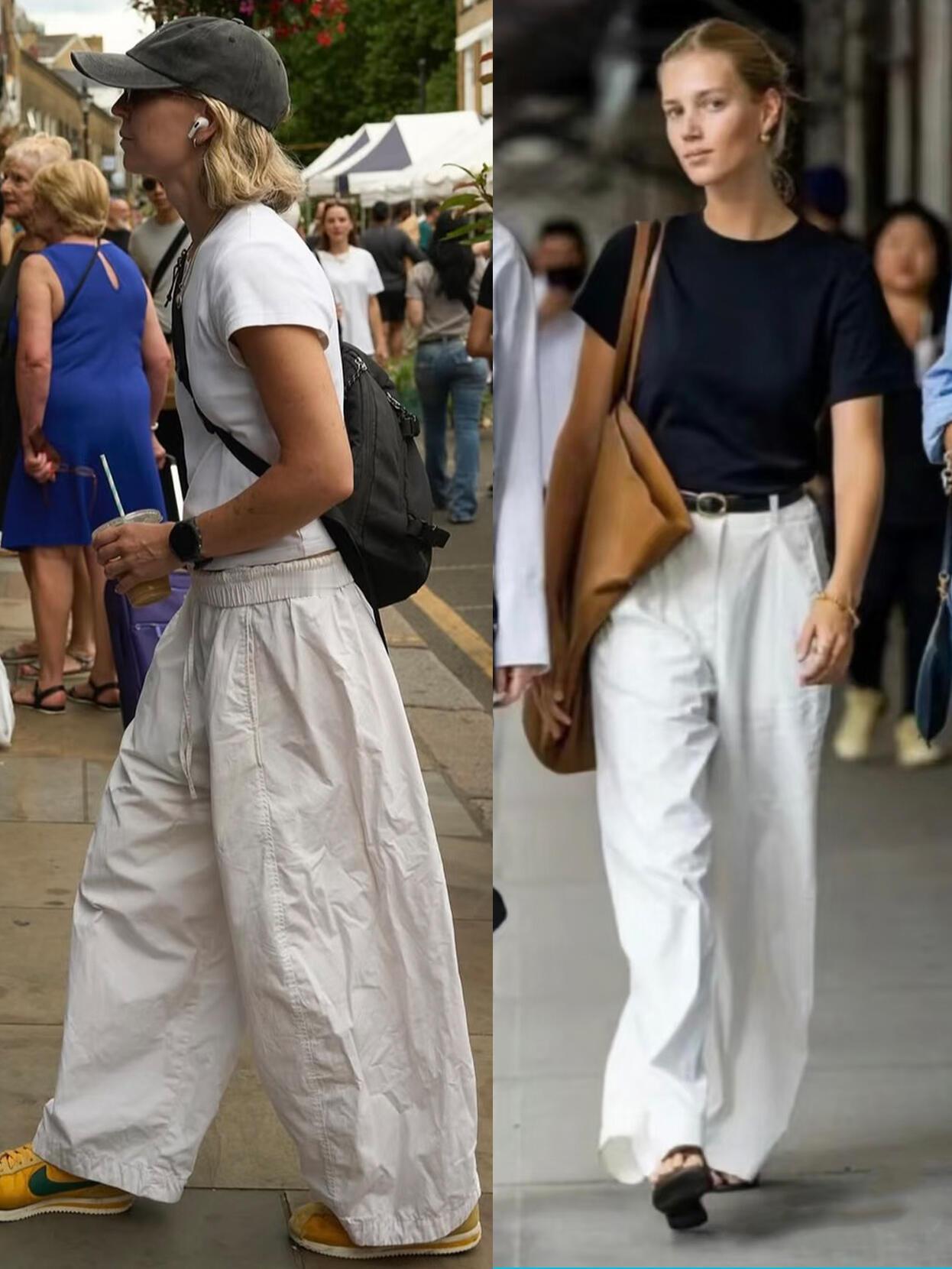 春夏最爱还是白裤子呀，这些街拍就很好看！利落垂坠的白裤堪称万能单品，既能搭配黑