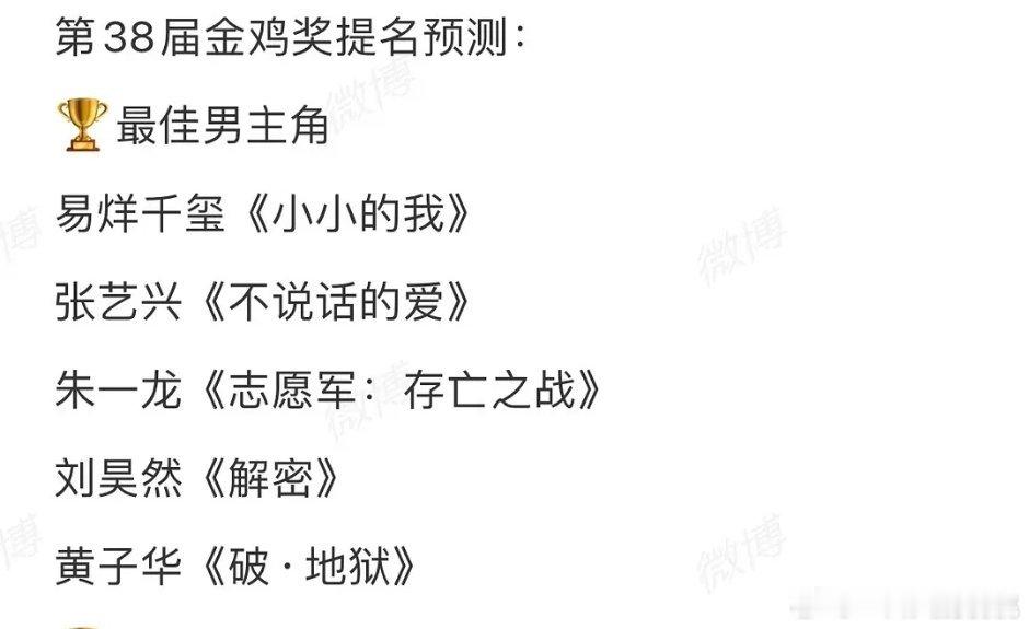 这届金鸡影帝是小年吧[思考]竞争不大[滑稽笑]​​​