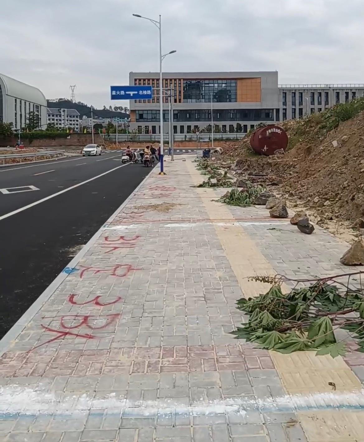 近日，多名网友反映：玉林某学校门口外面已被画线给摆地摊。​​​