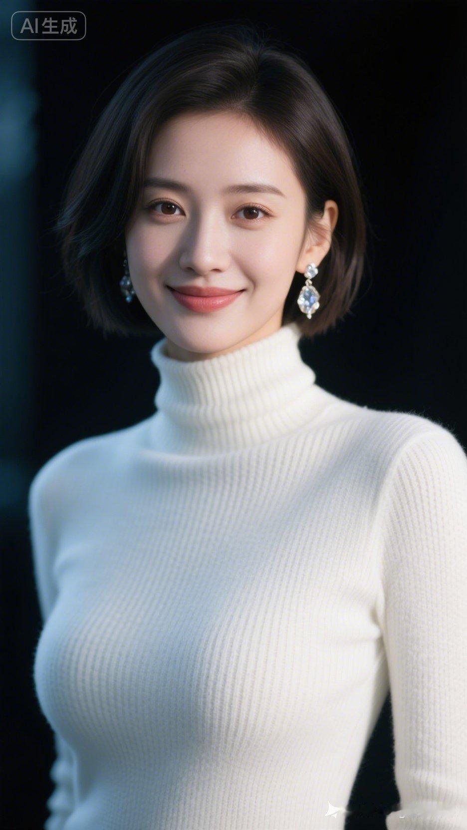 优雅白衣少女，甜美笑容动人，珠宝闪耀，气质非凡。