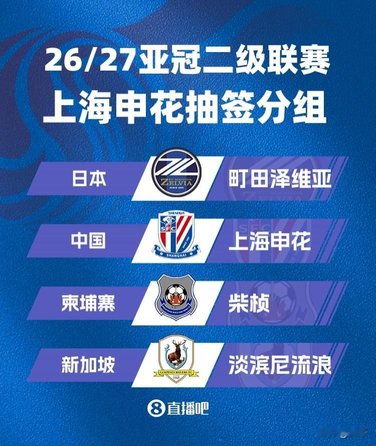 上海申花抽中东亚最强一档对手！亚冠二级赛遇上难题，这个小组想出线没那么轻松！