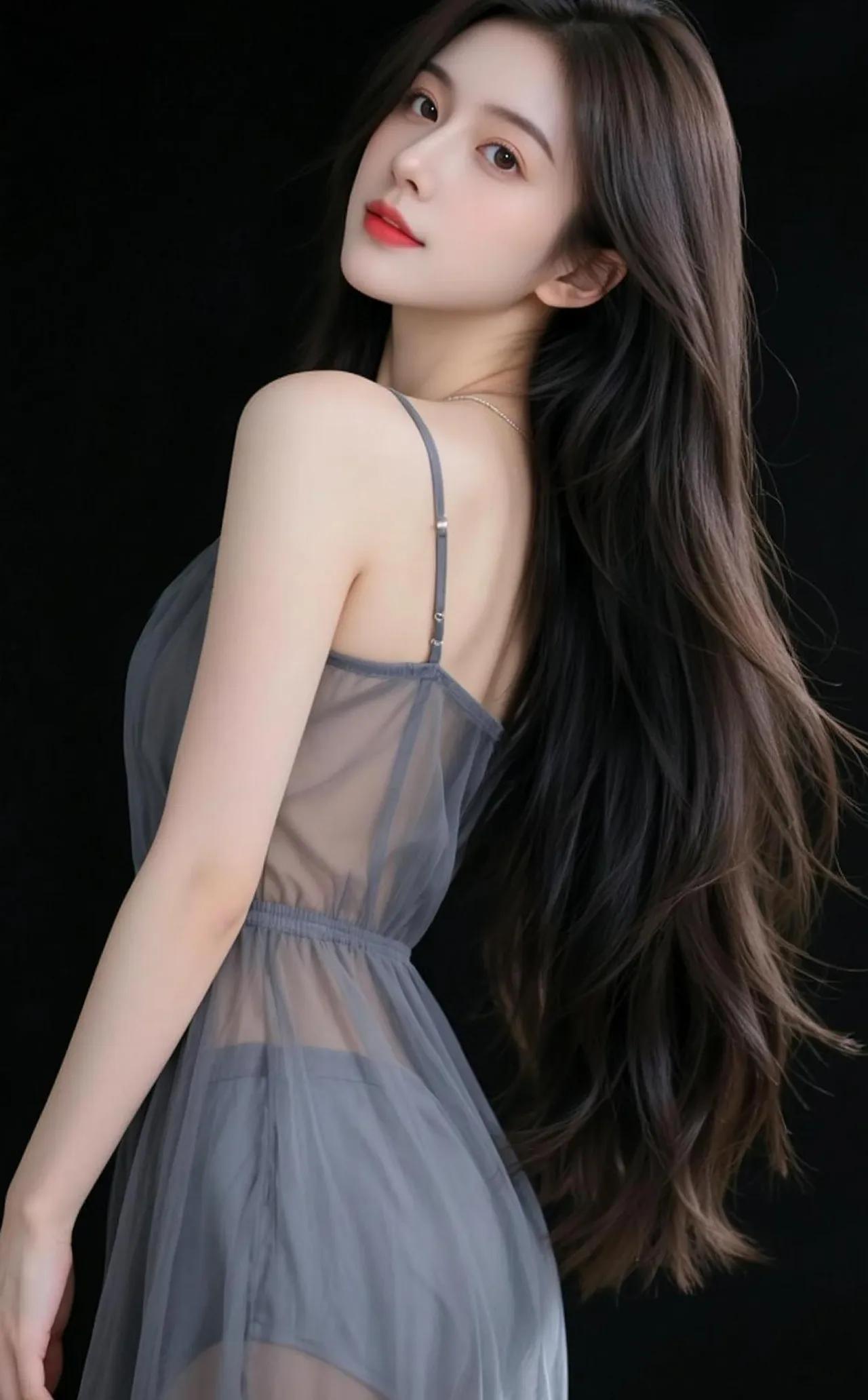 温柔优雅，气质迷人，浅灰色吊带裙，尽显女性魅力。