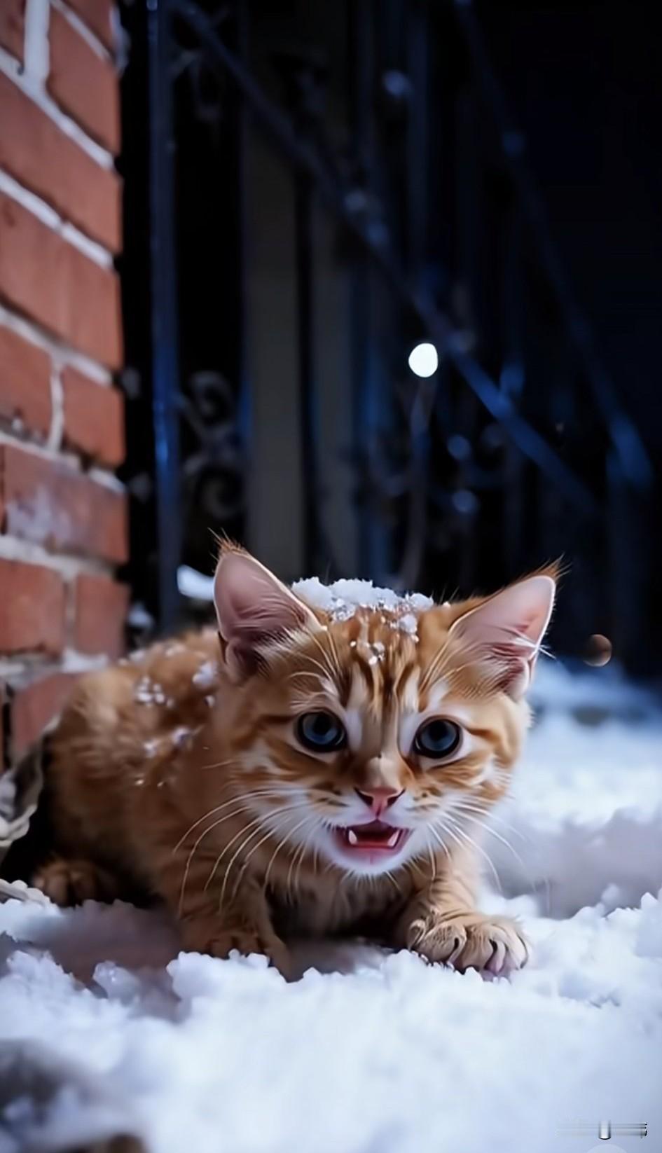 泪目了！这是一个寒冷的雪夜，整座城市都被冰雪覆盖了，一只可怜的流浪狗因为饥饿只好