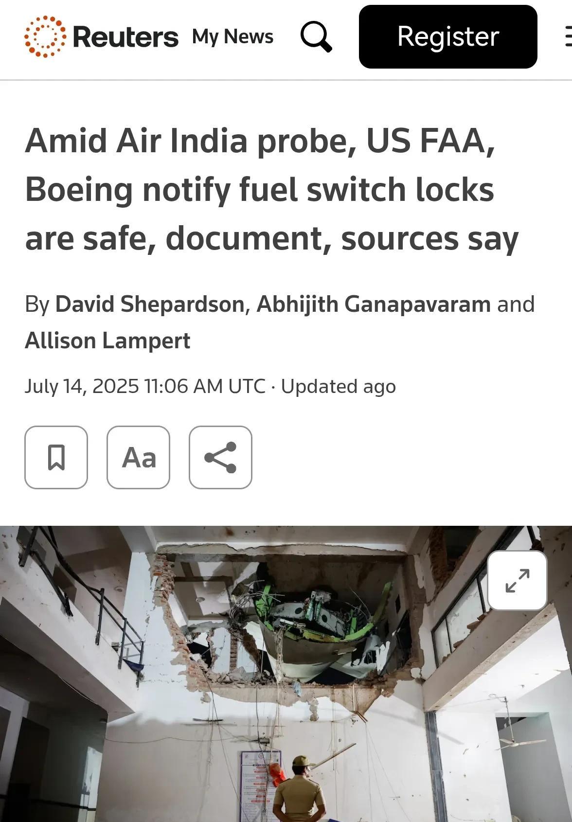上月印度波音起飞就栽下去的事儿，印度和美国方面就事故原因起了争执：最新的印度航