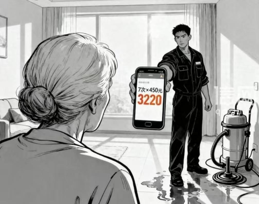 浙江杭州，一女子家马桶堵了，她在闲鱼找维修师傅。双方口头约好疏通费450元，再加