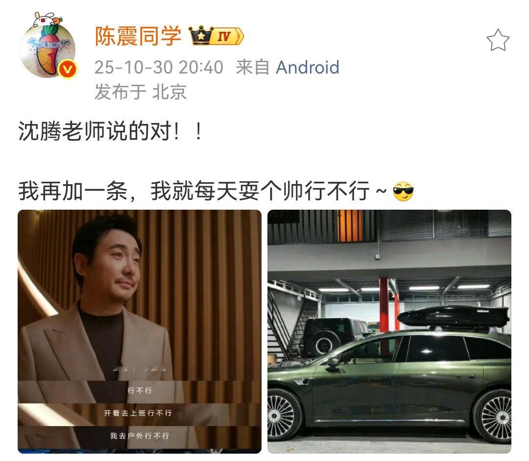 陈震：沈腾老师说的对！！我再加一条，我就每天耍个帅行不行～[墨镜]​​​相