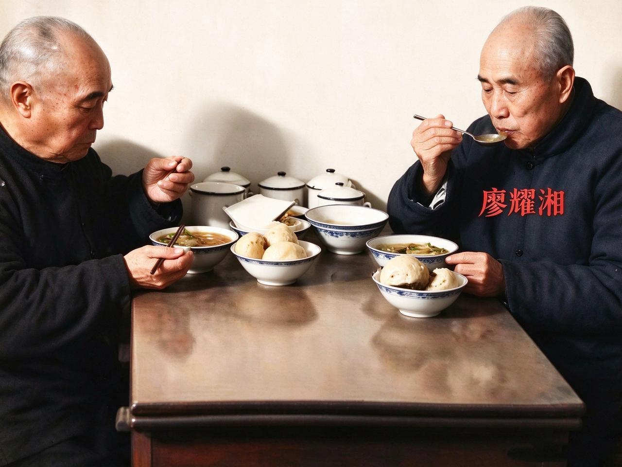 五十年代的北京功德林战犯管理所，饭堂里坐着两个剃了光头、年过半百的将军。一个埋头