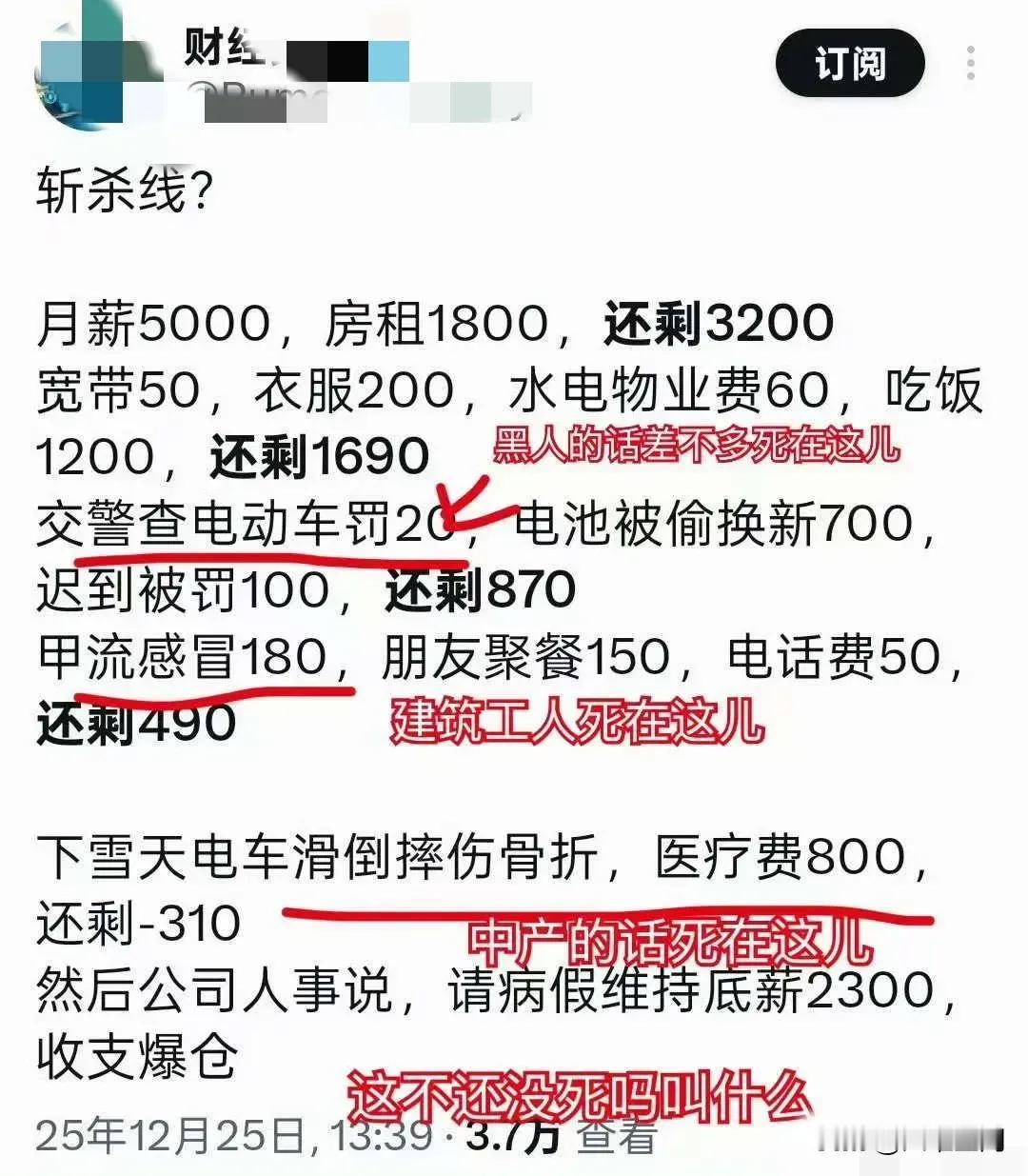国内这不叫斩杀线，这叫作死线。月薪5000，居然要租1800的房子租，这不是电