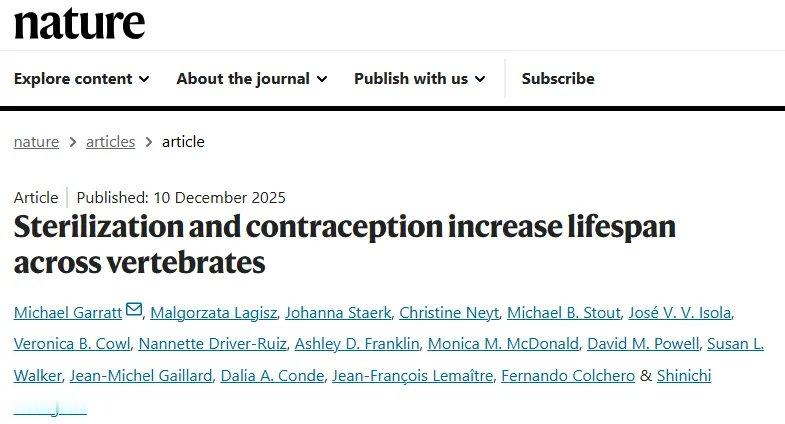 「Nature重磅：“阉割”竟能延寿？雄性阉割雌性避孕可将寿命延长10-20