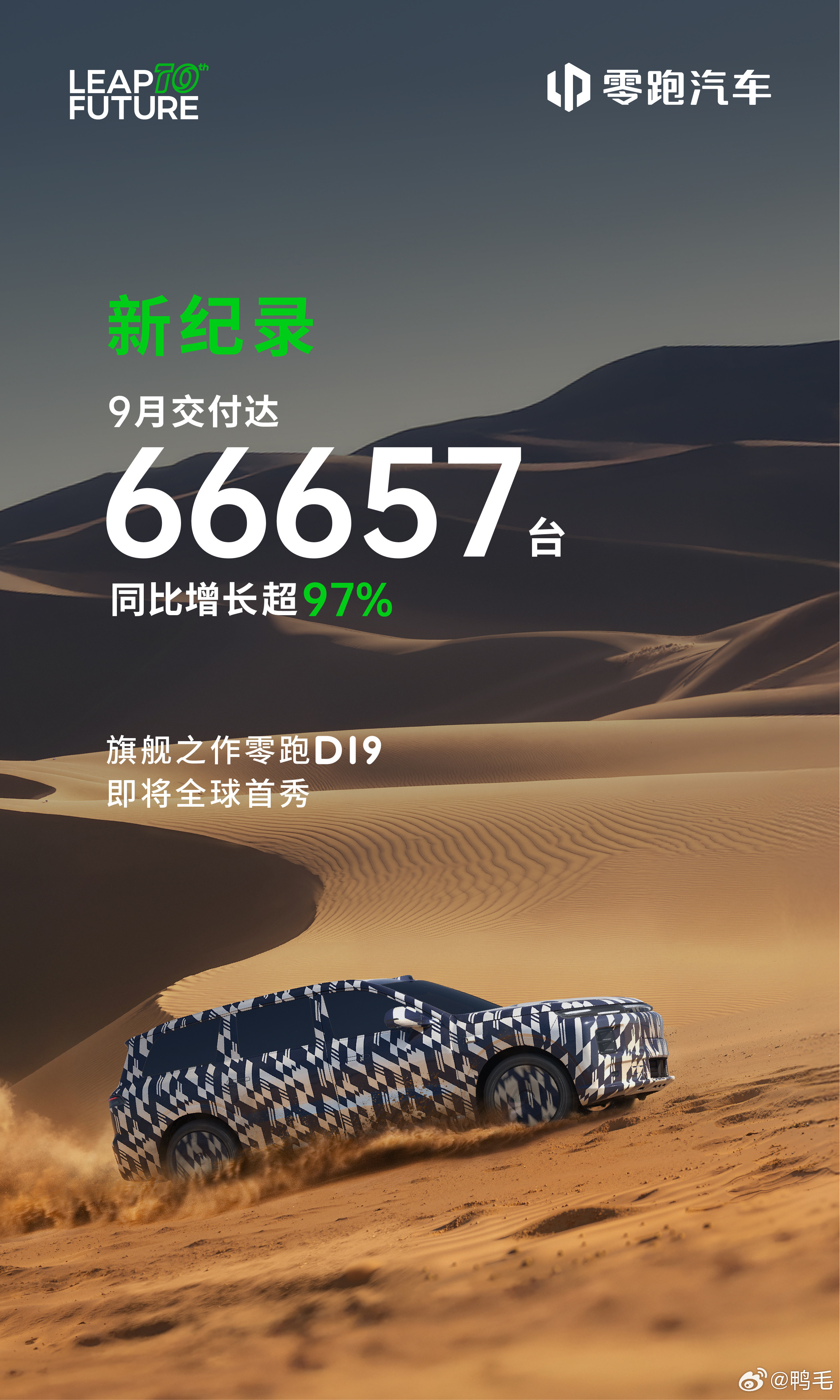 零跑9月交付66657台，直接刷新了中国新势力单月交付的天花板。这也是他们第一次