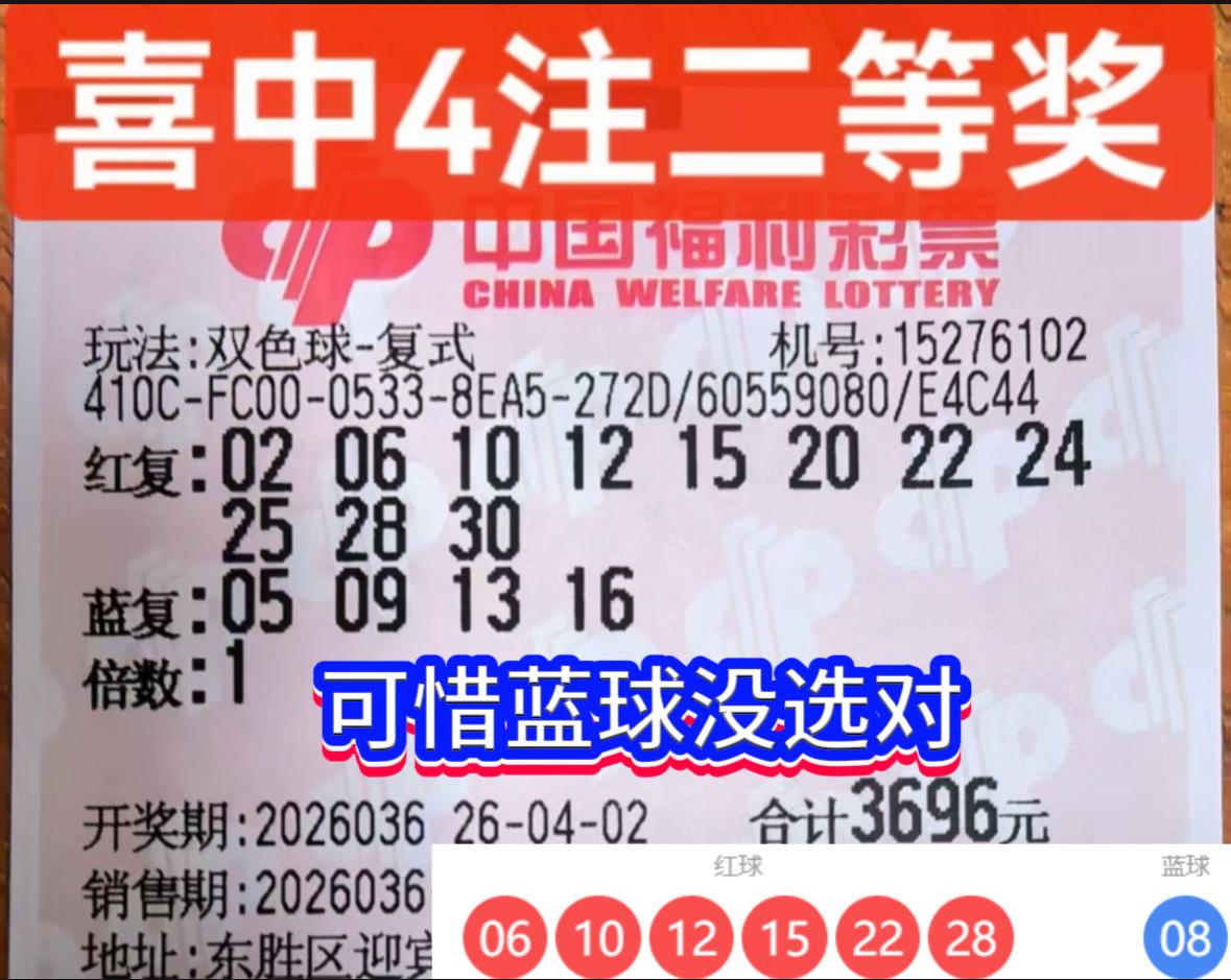 差一步封神！双色球复式票狂揽4注二等奖双色球第26036期开奖已尘埃落定，一