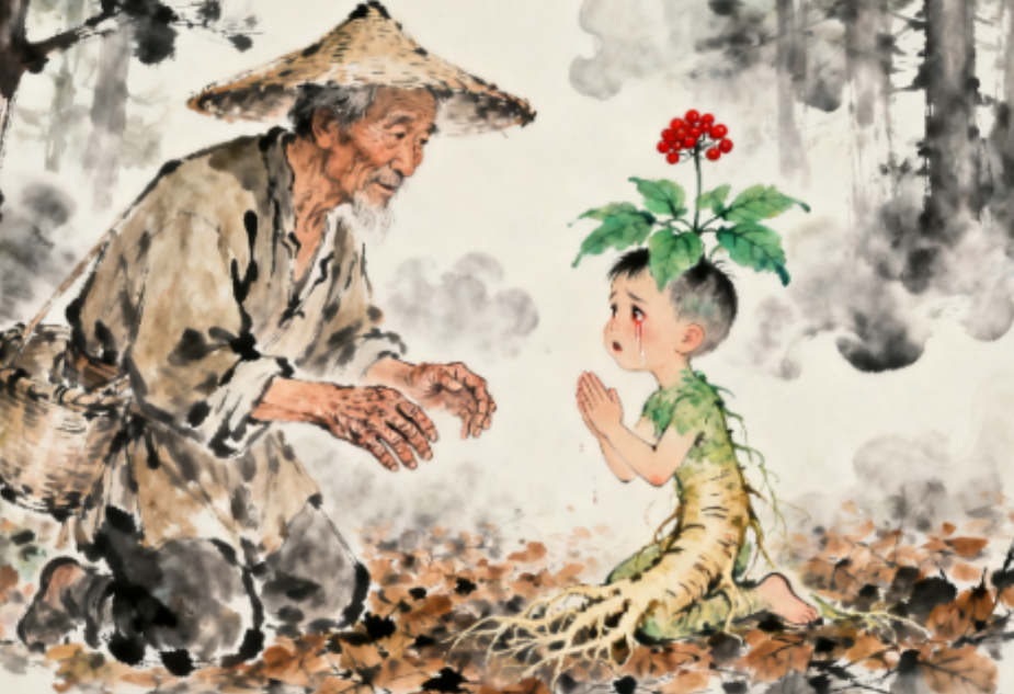 1913年，有一采参人进山采药遇见一千年人参，欲将它采摘回去，不料千年人参竟开口