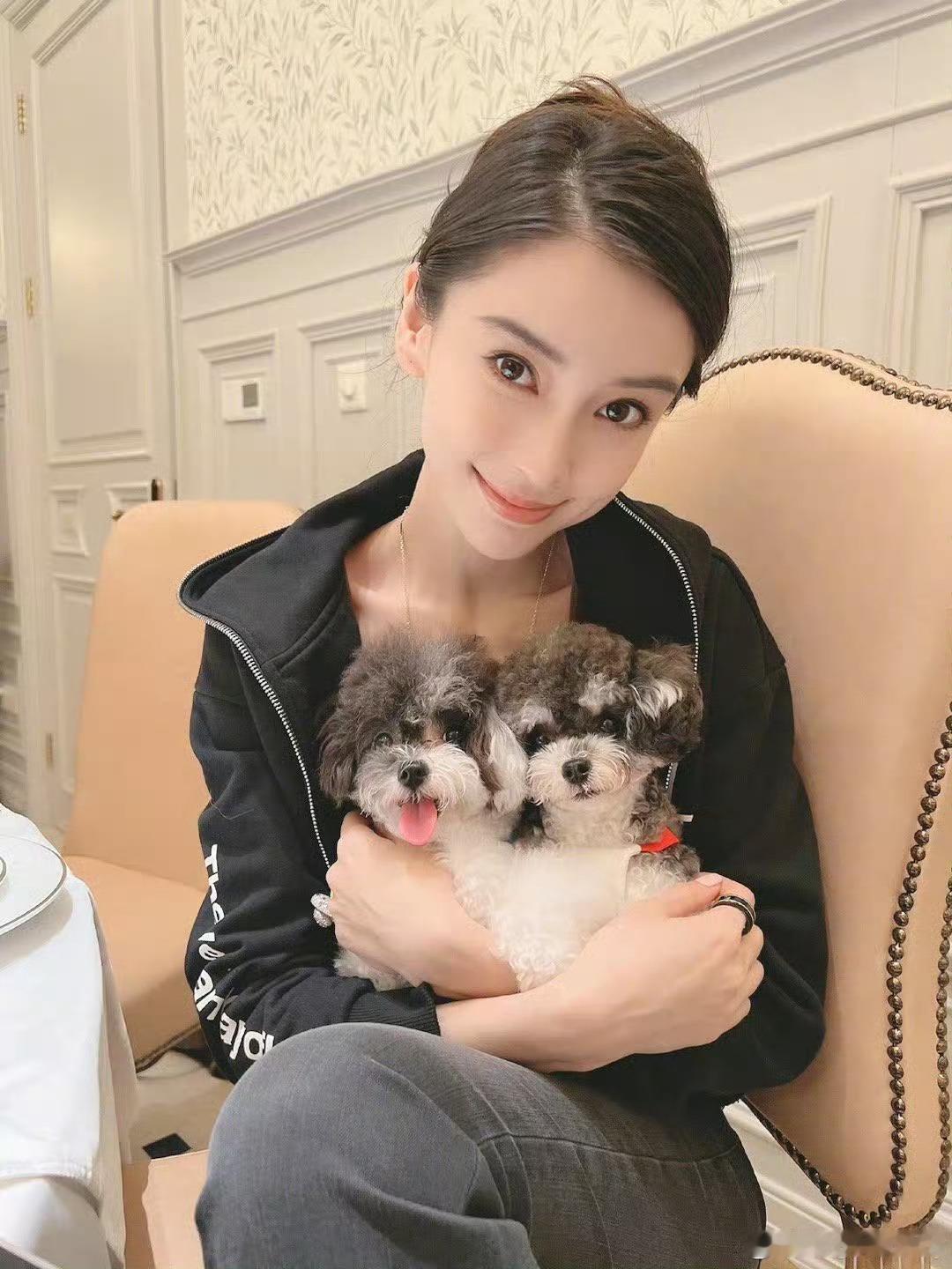angelababy🐶杨颖这个女孩还是那么爱和小动物贴贴～～🐱🐶🐰?
