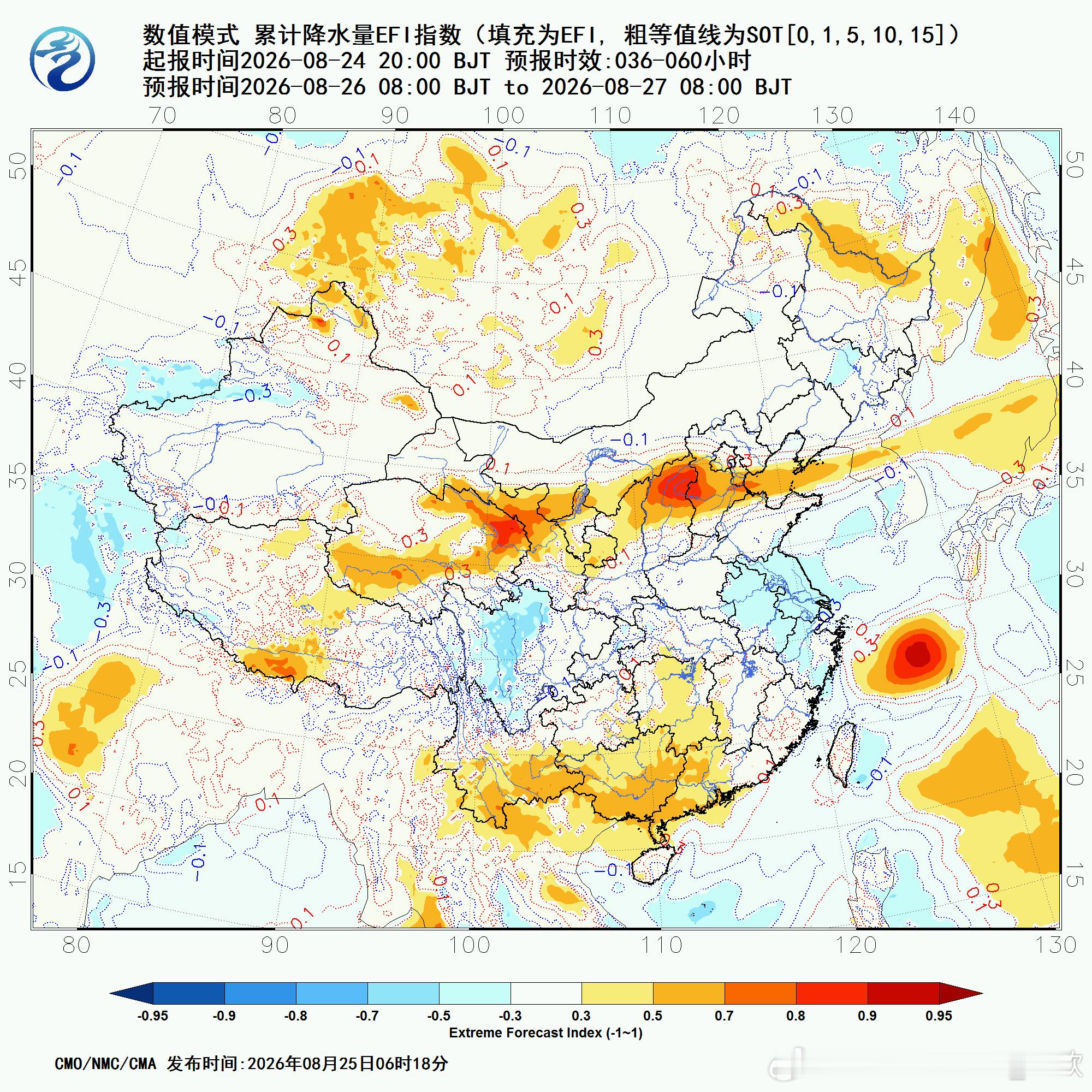【降雨极端性】从数值预报对比，以及极值指数预报看，今后3天，在副热带高压南北两侧
