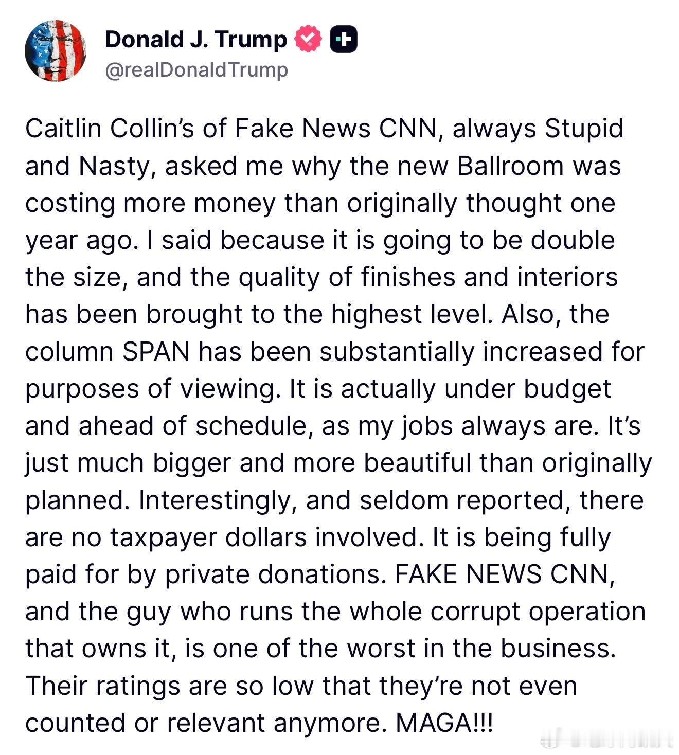 ‼️特朗普仅用一篇帖子就终结了多管闲事的假新闻CNN主播凯特琳·科林（Caitl