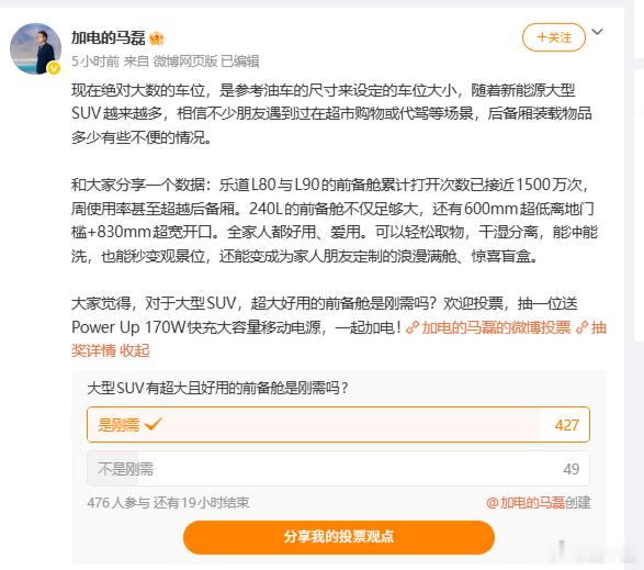 前备箱这玩意，你的车没有的时候，那就是刚需你的车有的时候，那这玩意就看心情用不用
