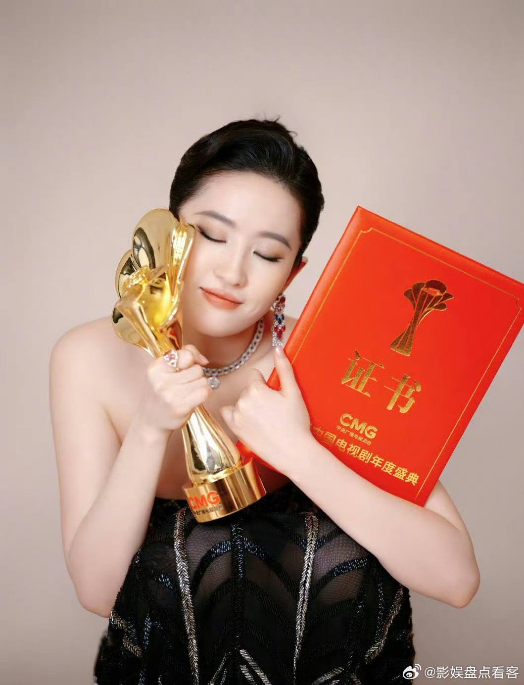 总台视后是刘亦菲🏆奖杯+证书🏆举办方是总台，大年初一央视一套播出刘诗诗那个就