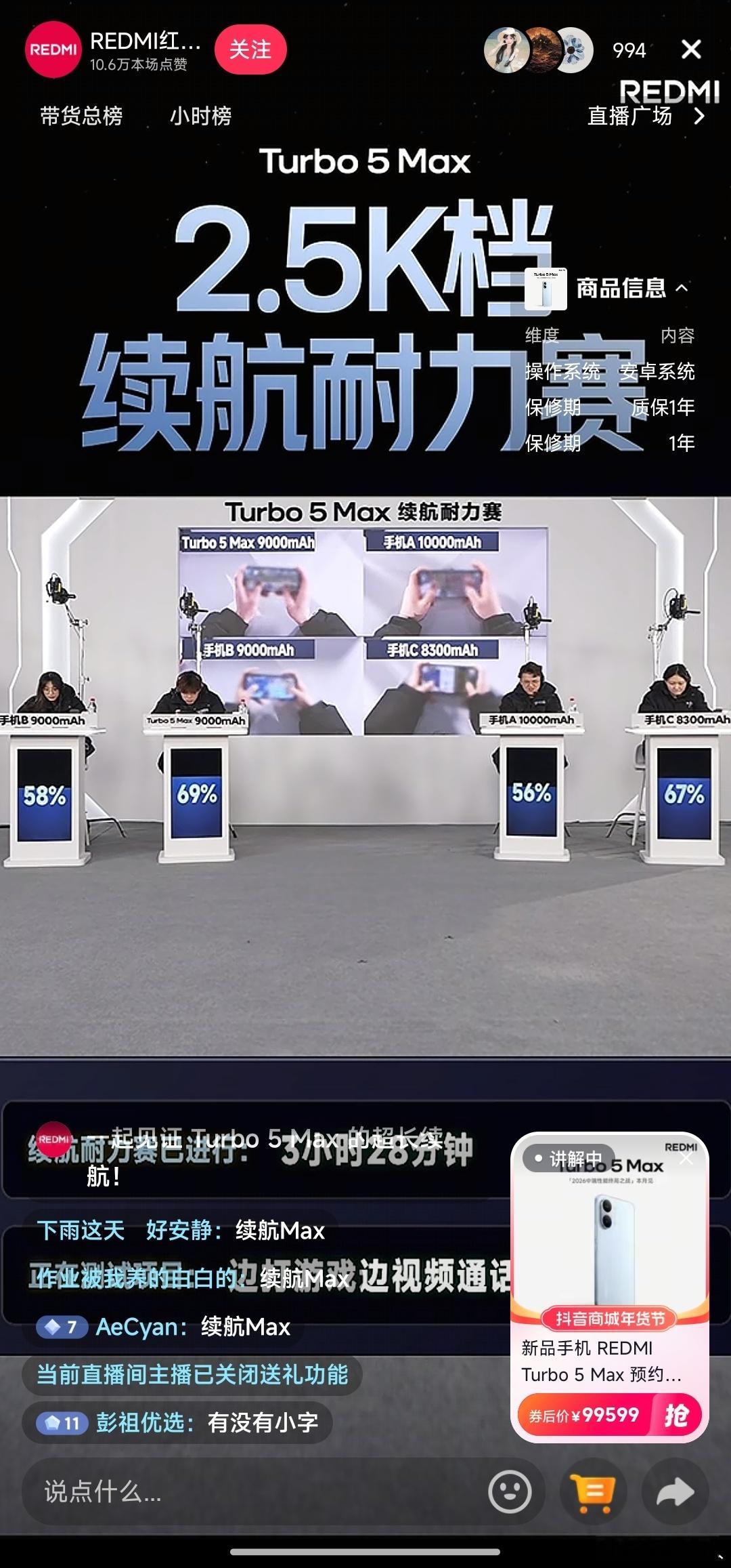 Turbo5Max的续航耐力赛不出意外的话红米到第二了，第一估计是友商那个10