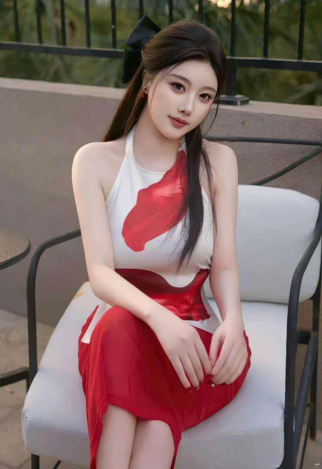 黄昏露台上演视觉大片！一袭烈焰红裙，诠释清冷与妩媚交织的女性魅力日落红裙写真