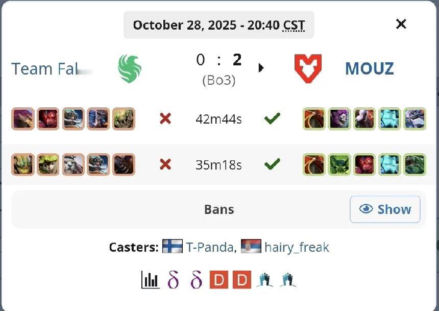 DOTA2:裂变天地S2淘汰赛,MOUZ暴打FalconsMOUZ2:0