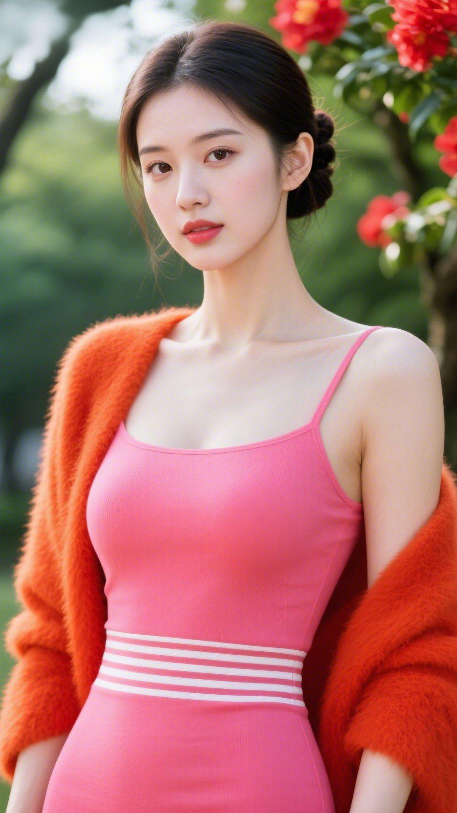 春枝旁的柔粉意晴光漫过枝桠时，她像把春日的暖意揉进了光景里——粉裙裹着软润