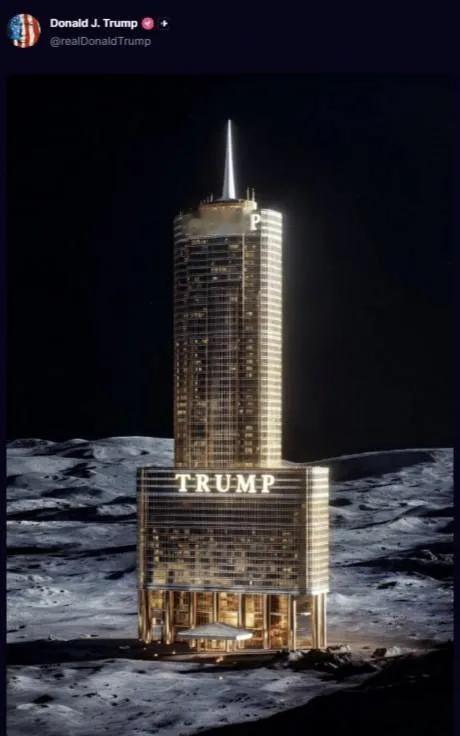 懂王又整活儿，这次是要到月球上干自己的老本行，向世界宣布月球是他的。这老小子一