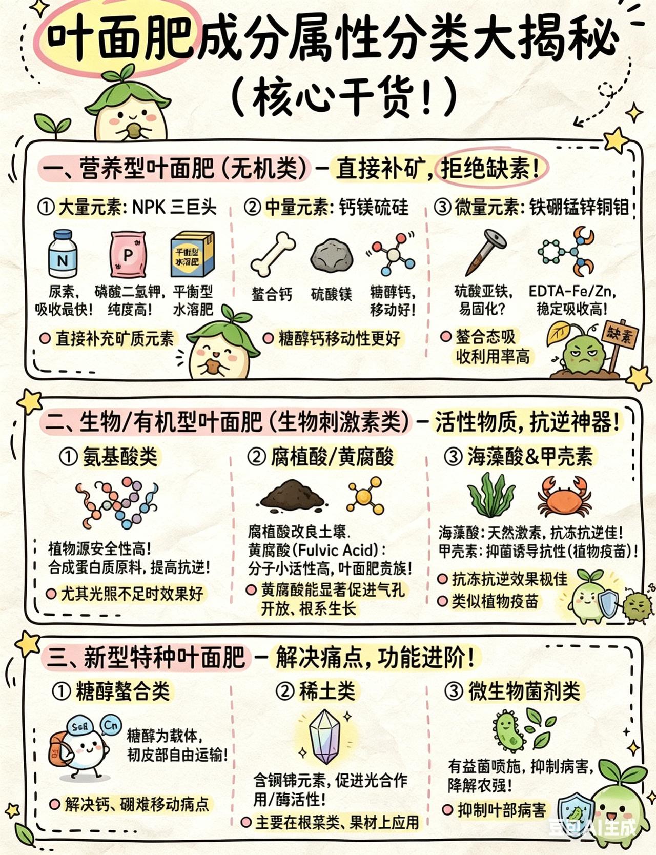 叶面肥怎么选？这3类常见又好用，吸收快、见效猛！根施肥料太慢，作物缺素等不及？