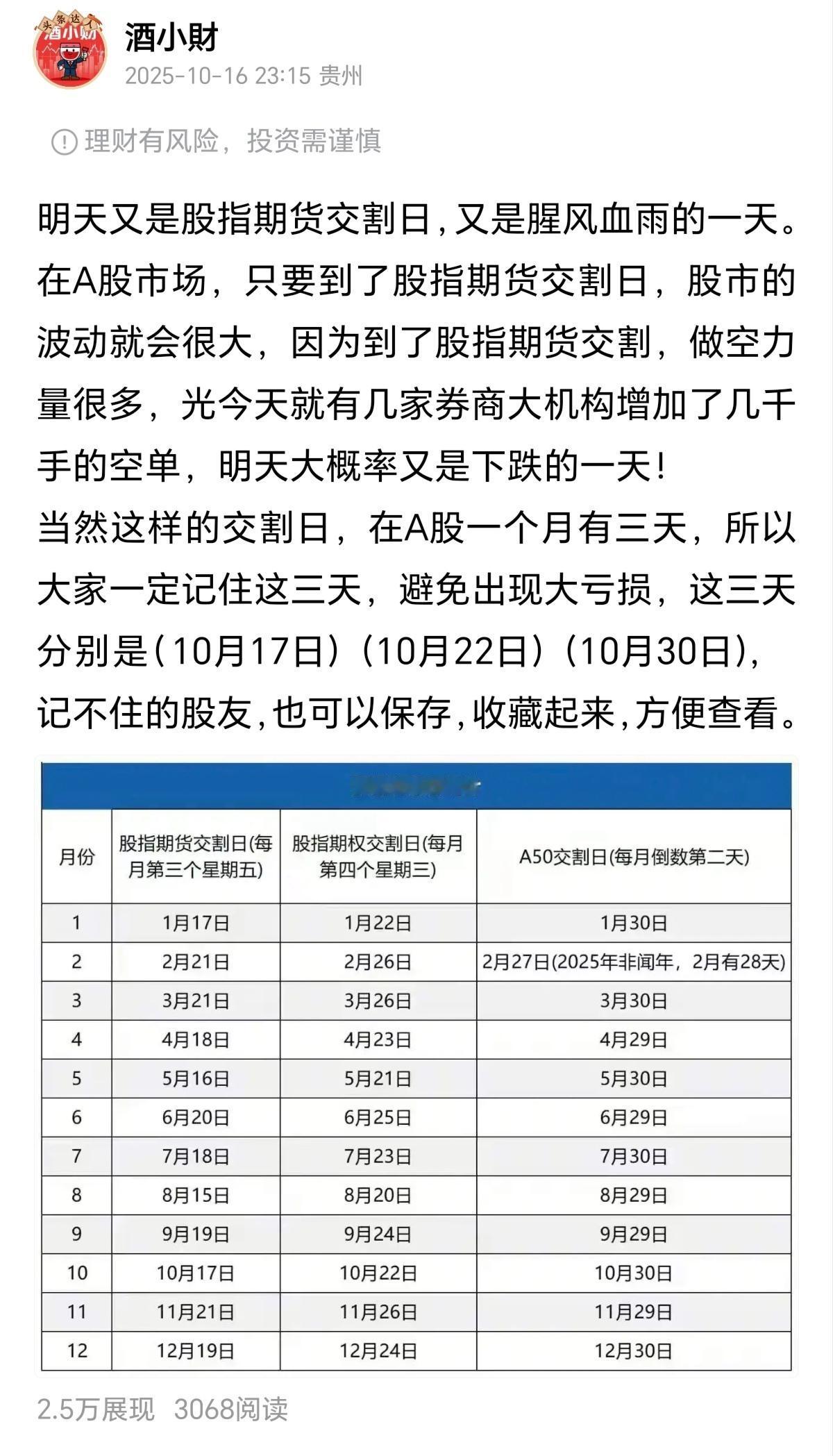 昨天发文说，今天是股指交割日，会是腥风血雨的一天，很多人不信，说什么危言耸听，制