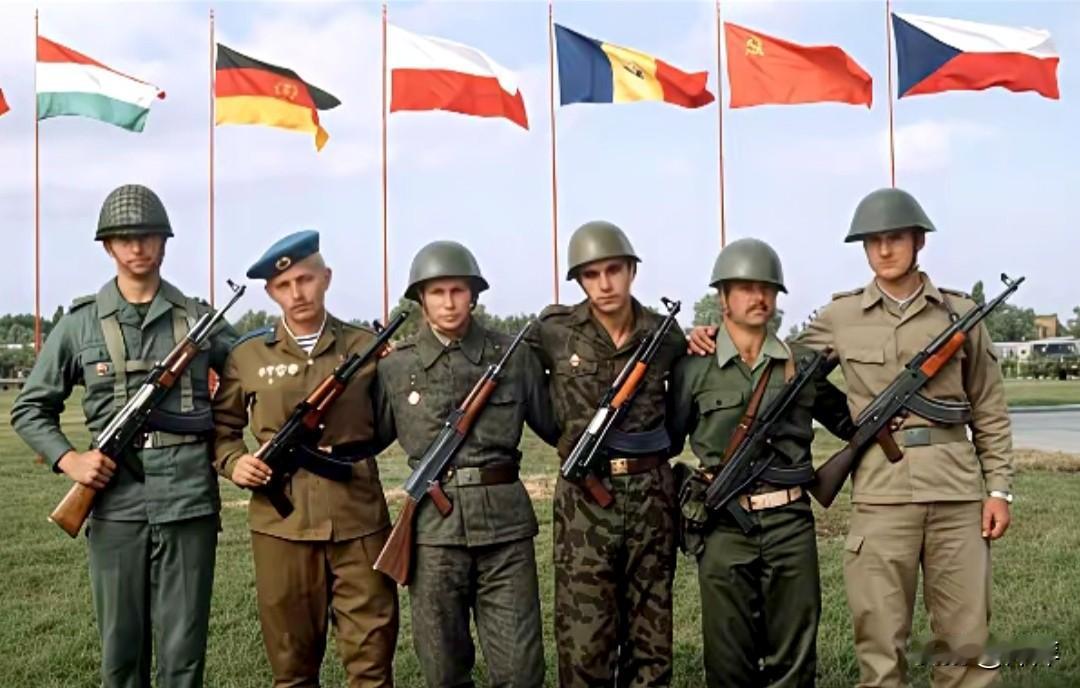 冷战时期华沙条约组织经典的一张合影。照片里的六名军人，分别来自匈牙利、东德