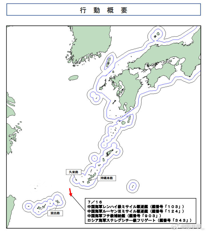 日本统幕监称中俄海军联合编队今天经宫古海峡驶入太平洋。编队包括中国海军103、1