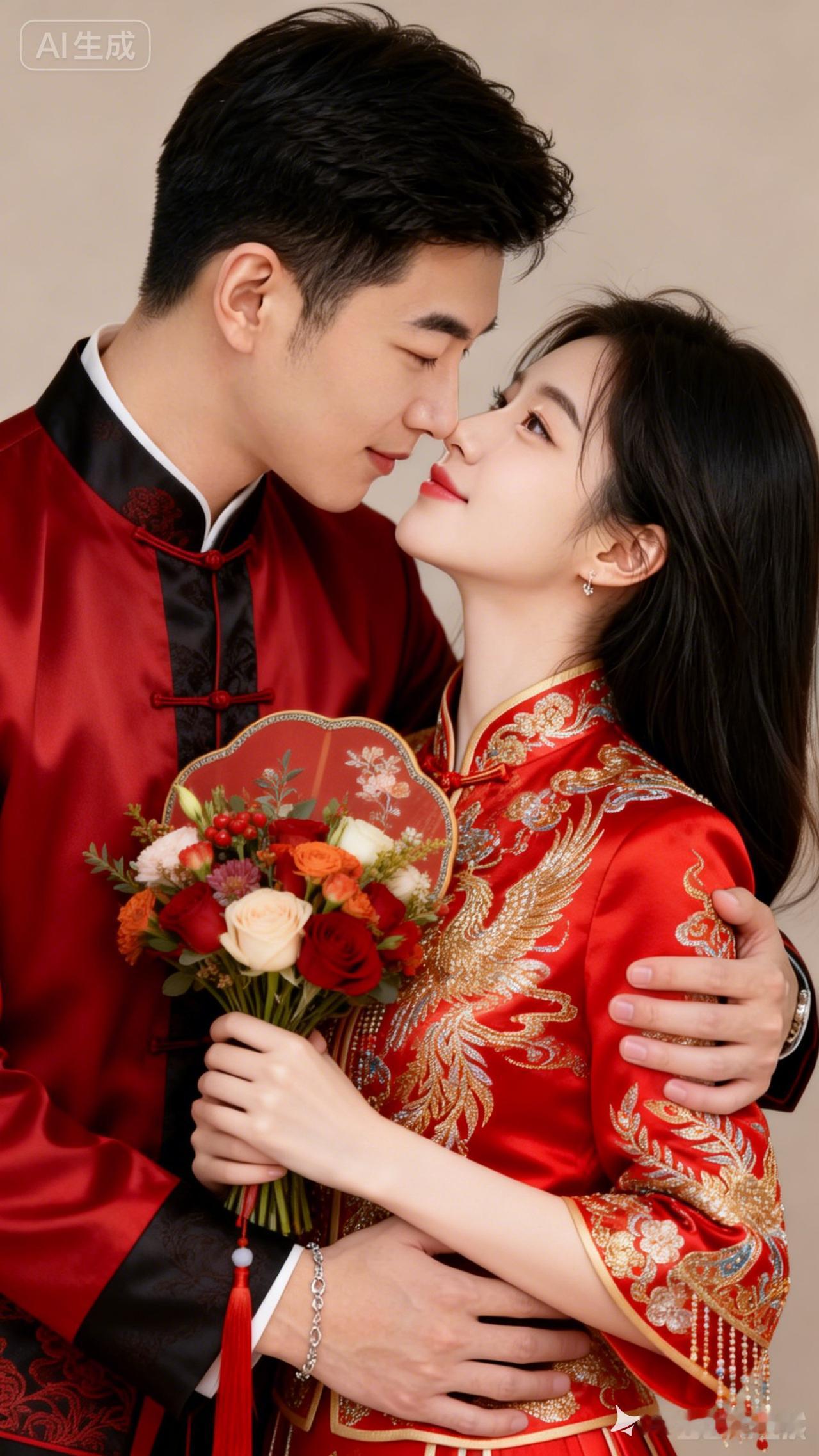 新婚快乐💍💐💏红衣情侣甜蜜合影，幸福时刻定格！