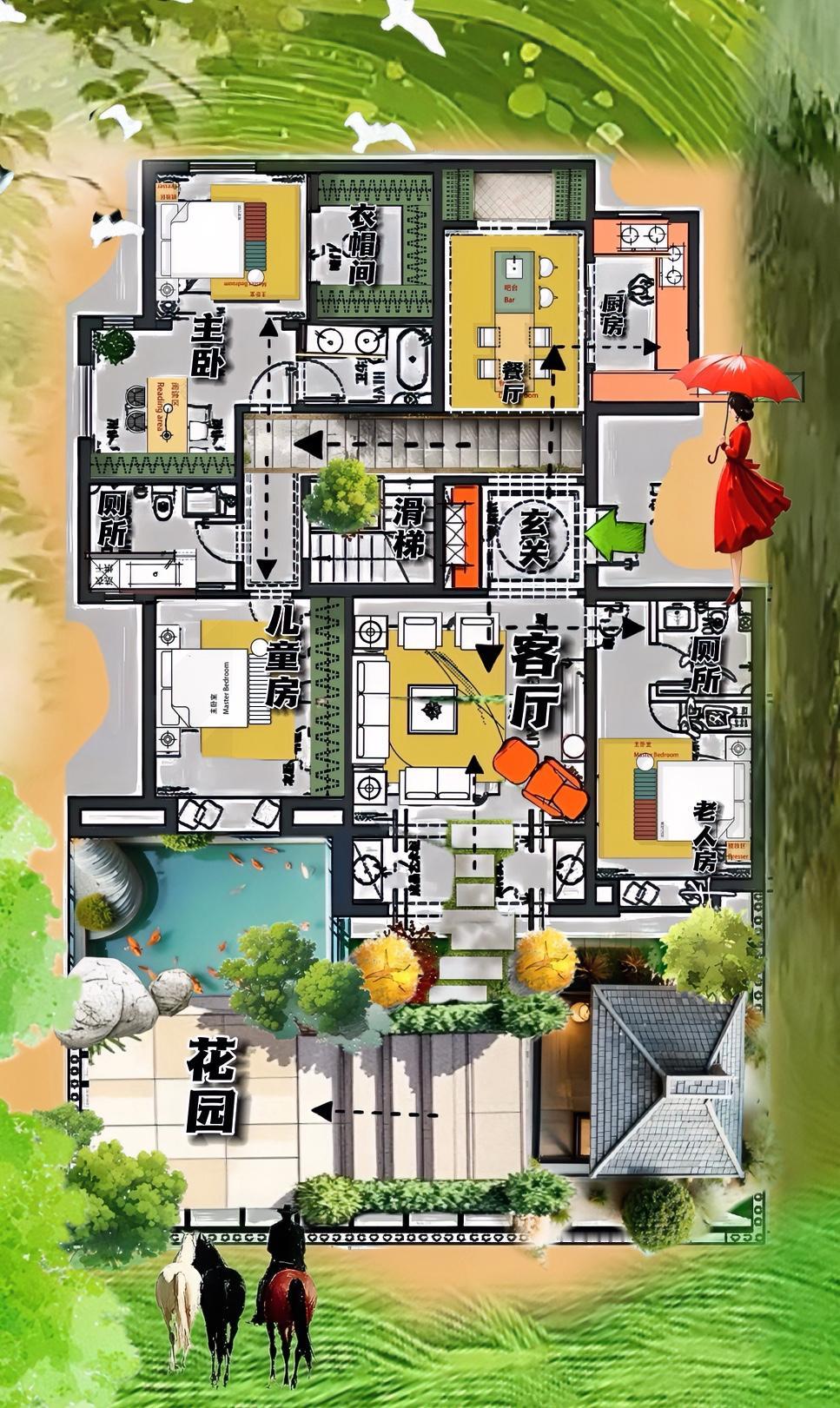 总感觉，中规中矩户型，别有一番情趣，尤其是这样古色古香的大平层，186㎡品位不错