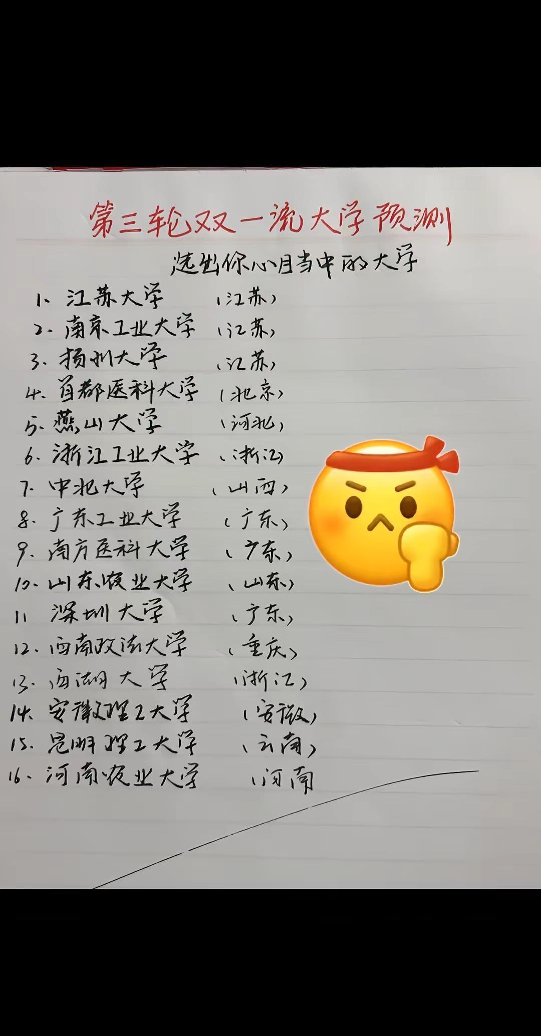 第三轮双一流大学预测📚。我也挺好奇最终的结果，想看看大家各自的看法。手写双