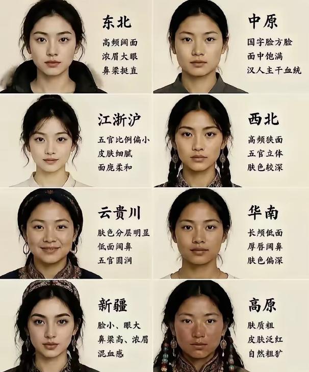 江南出美女，现在信了吗？对比一下全国各地的脸部特征，基本上相差无几，毕竟都是同宗