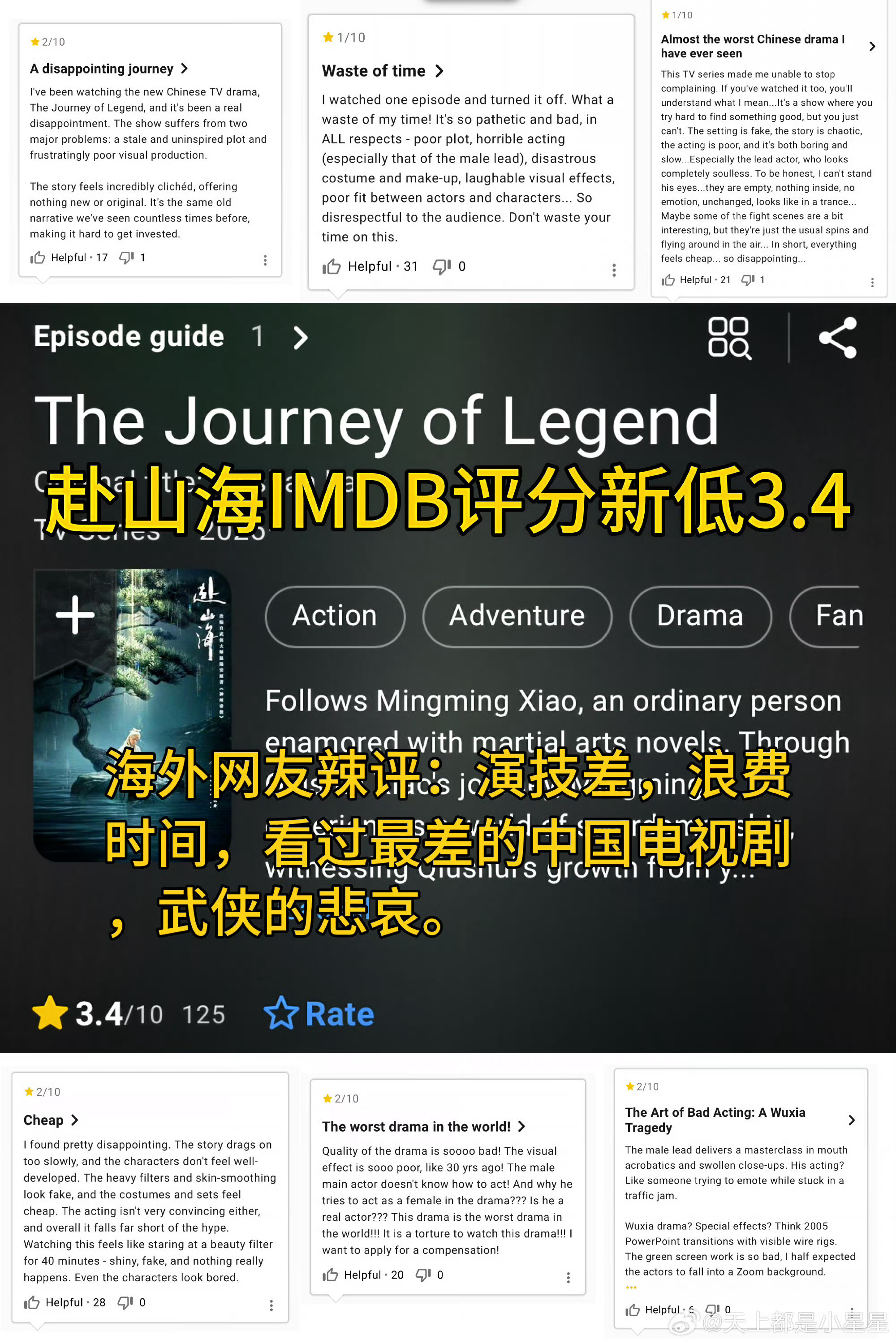 讽刺吧，《赴山海》在豆瓣的亲爹IMDB上的评分3.4，因为IMDB不能刷分买水，