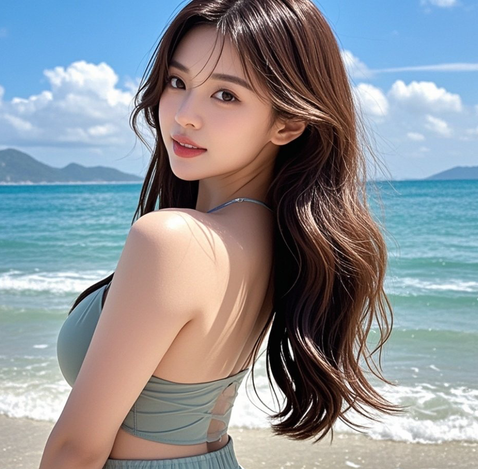 清纯少女海边回眸，比基尼点缀夏日浪漫