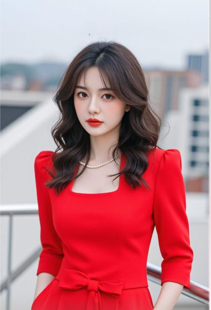 红衣美人倚栏杆，风姿绰约似画卷。晒图笔记大赛美人照怎么拍才好看怎样拍好“优雅