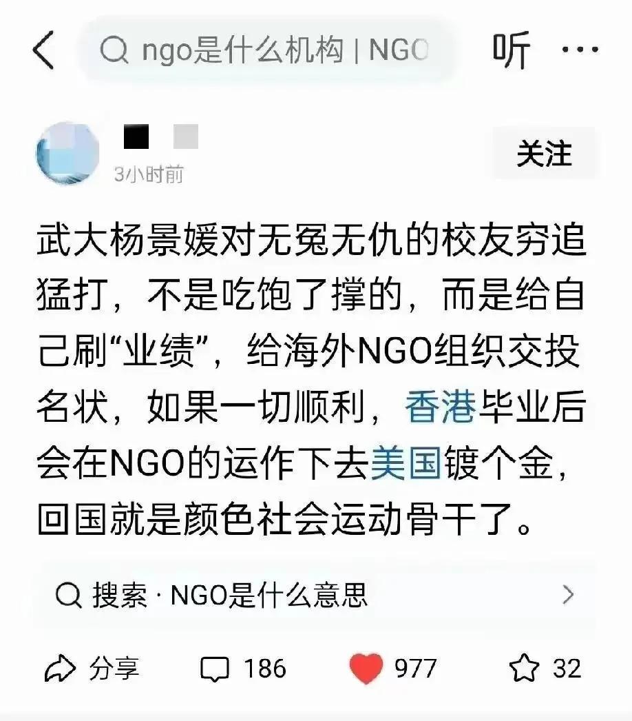 武大杨同学是给海外组织递投名状吗？刚刷到这张图片，看完里面的内容后，不由地倒抽