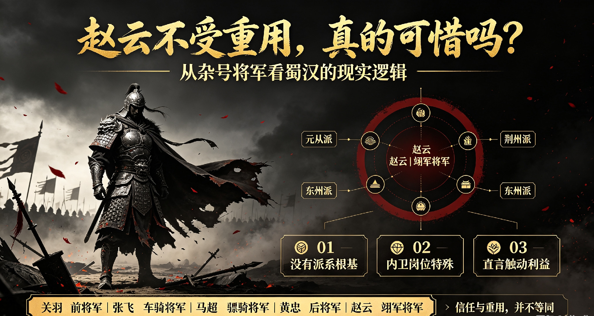 赵云战功赫赫，为什么一直不受重用五虎上将里，赵云的知名度仅次于关张，长坂坡七进七出救阿斗，民间给他排