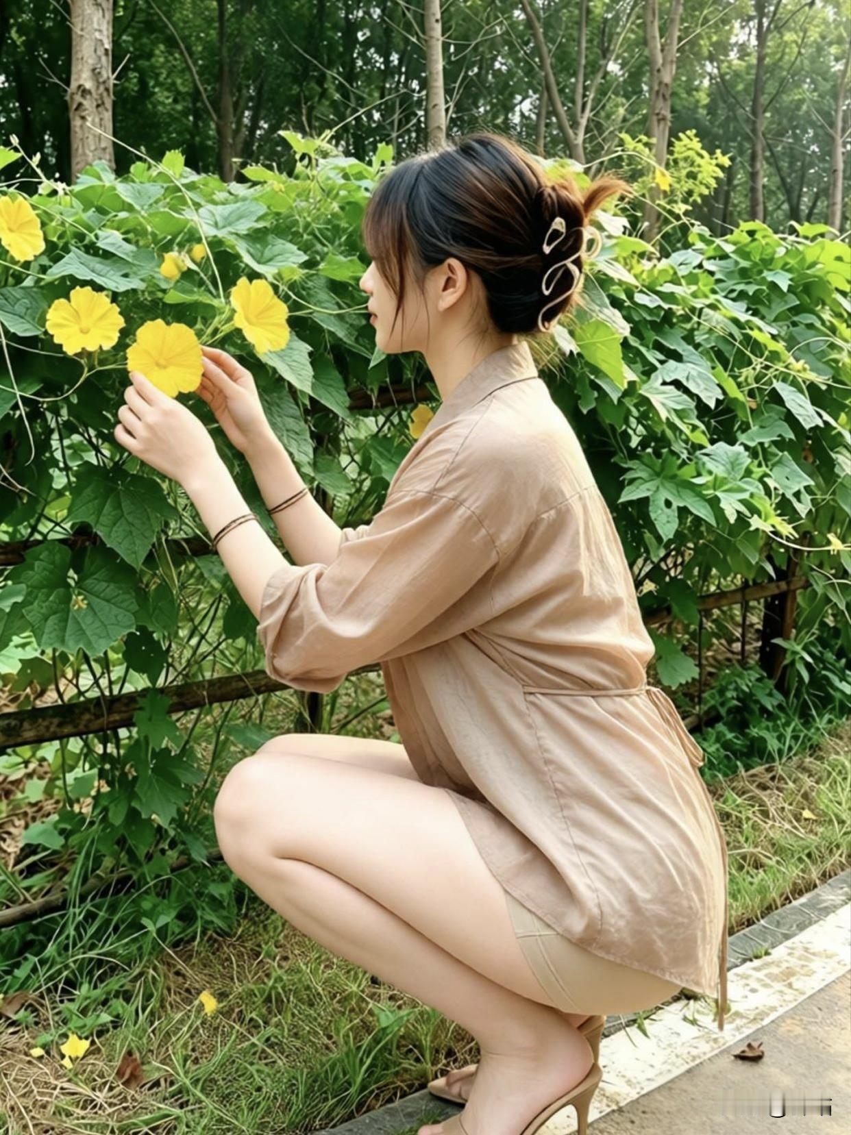 美图欣赏，看图写诗，情感解读《野篱闲叙》婉约古风翠蔓篱边绽嫩黄，清风