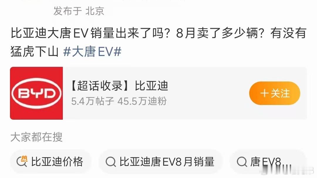 有网友关注比亚迪大唐8月销量，11010台[作揖]电动兄弟​​​