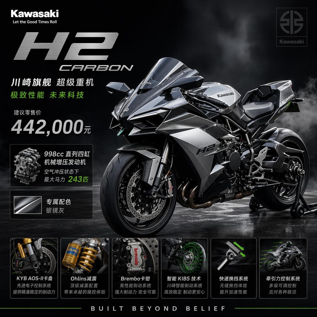 🏍近期摩托圈重磅新车落地，新款川崎NinjaH2Carbon正式上市，官方