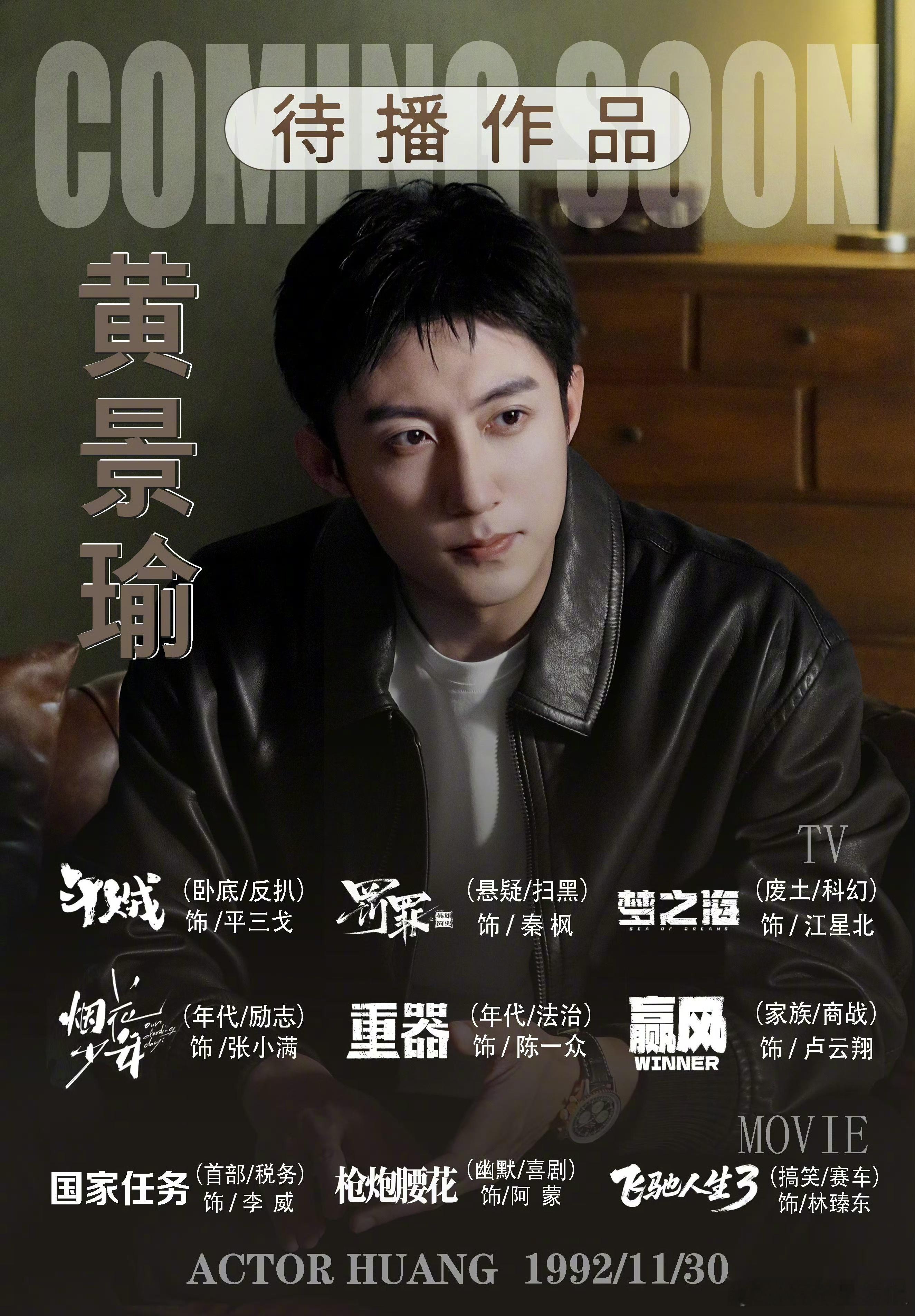 用22个角色打开黄景瑜解锁演员黄景瑜的N种可能：特种兵、警察、消防员、检察官、