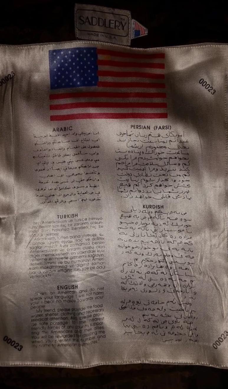 "我是美国人，我不会说你们的语言。我不会伤害你们。请给我食物、水、住所、衣物和医