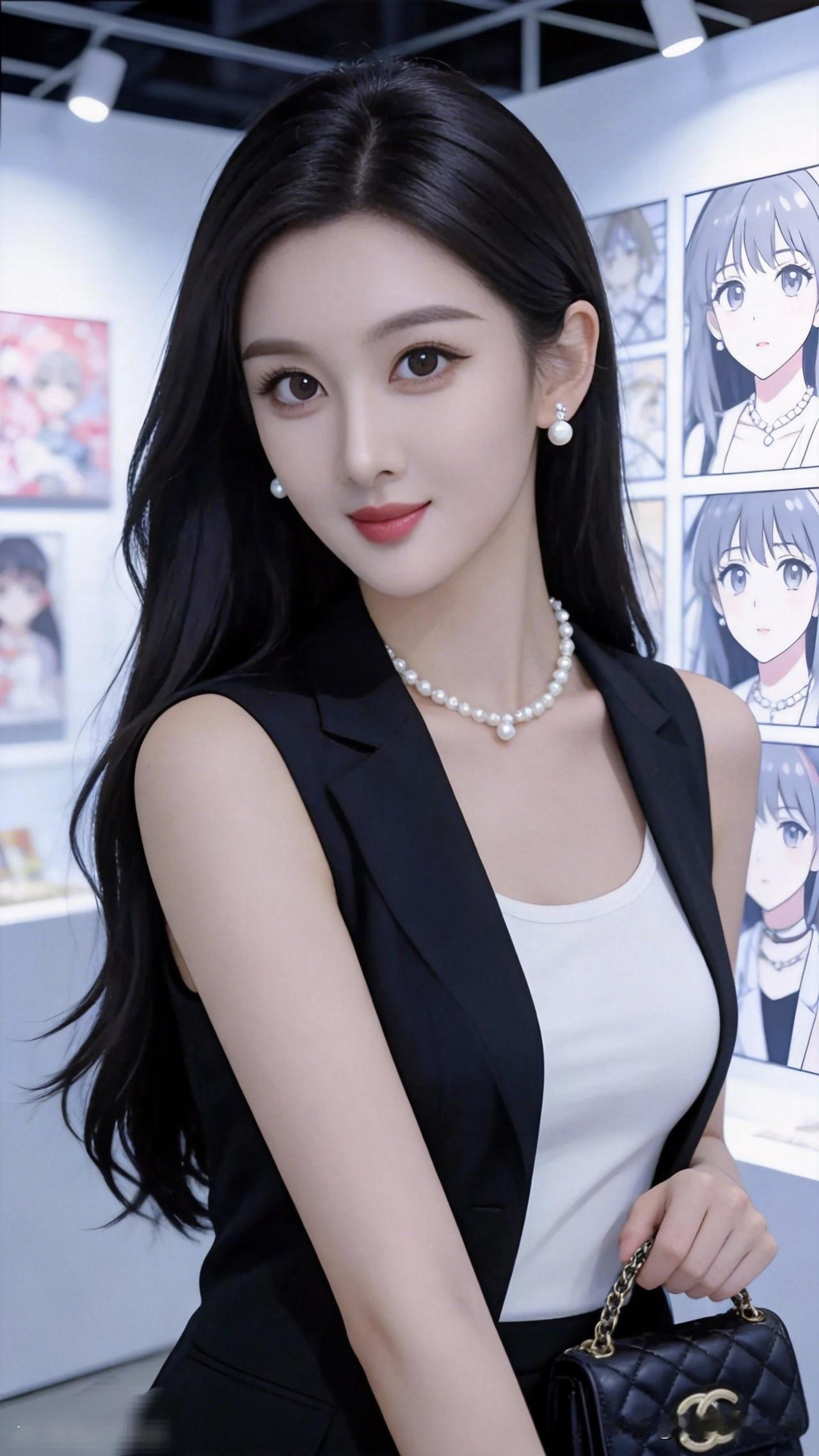 优雅黑丝绒套装，珍珠项链点缀，气质满分！什么样的美人算是东方美人